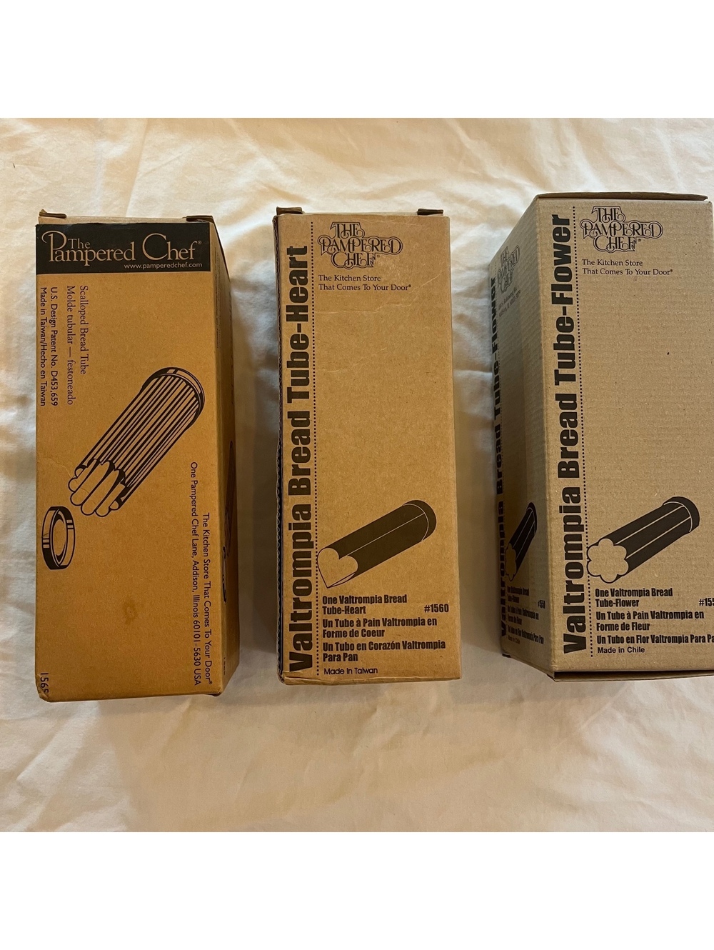 New Lot of 3 Pampered Chef Valtrompia Bread Tubes Heart Flower Scallop